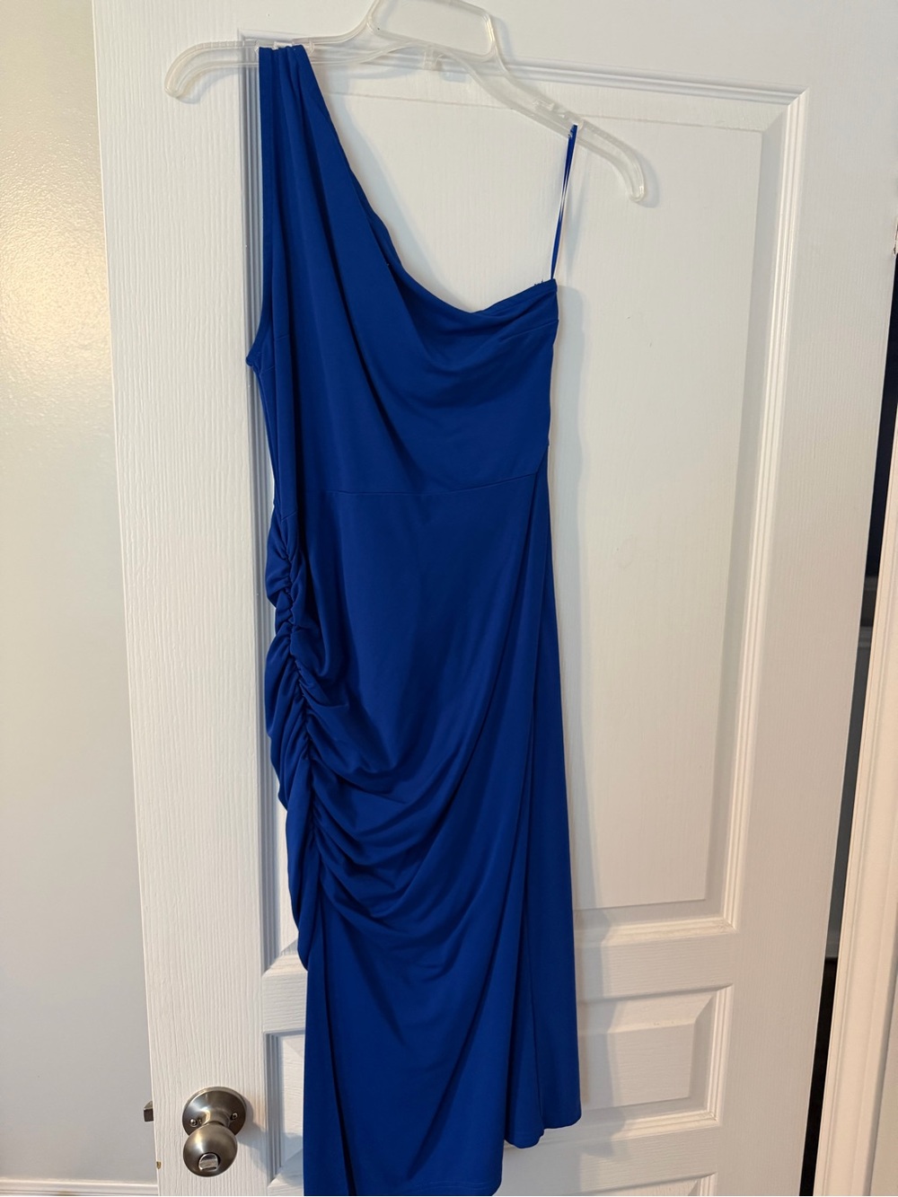 One-Shoulder Cowl Neck Dress in Cobalt Blue